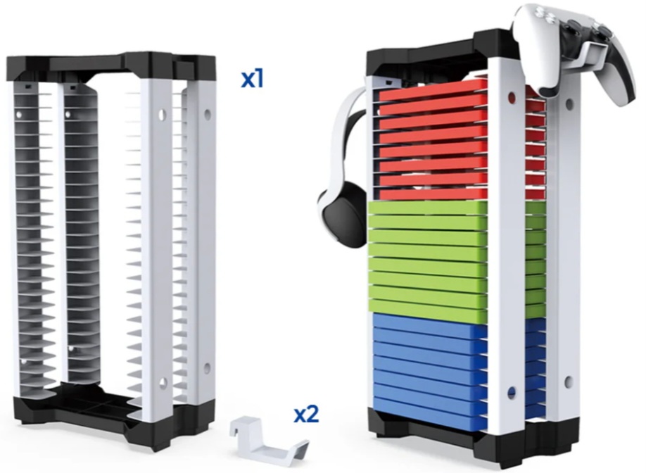 Dobe Game Disc Storage Stand For PS5, PS4, Xbox & Nintendo Games with Hanging Hook- Black/White