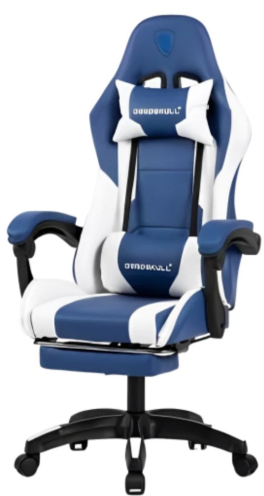 Dead Skull Gaming Chair with footrest ~ white & blue